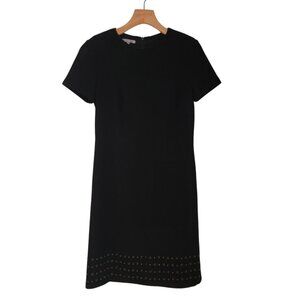 Anne‎ Klein New York Classic Black Sheath Dress Size 4 100% Wool Stud Detail